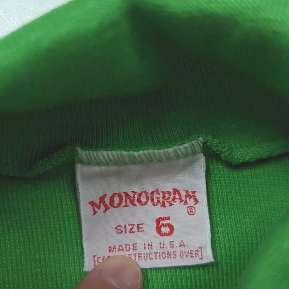 Vintage Monogram Turtleneck Shirt Unisex Children's Kids Size 3-4T Green